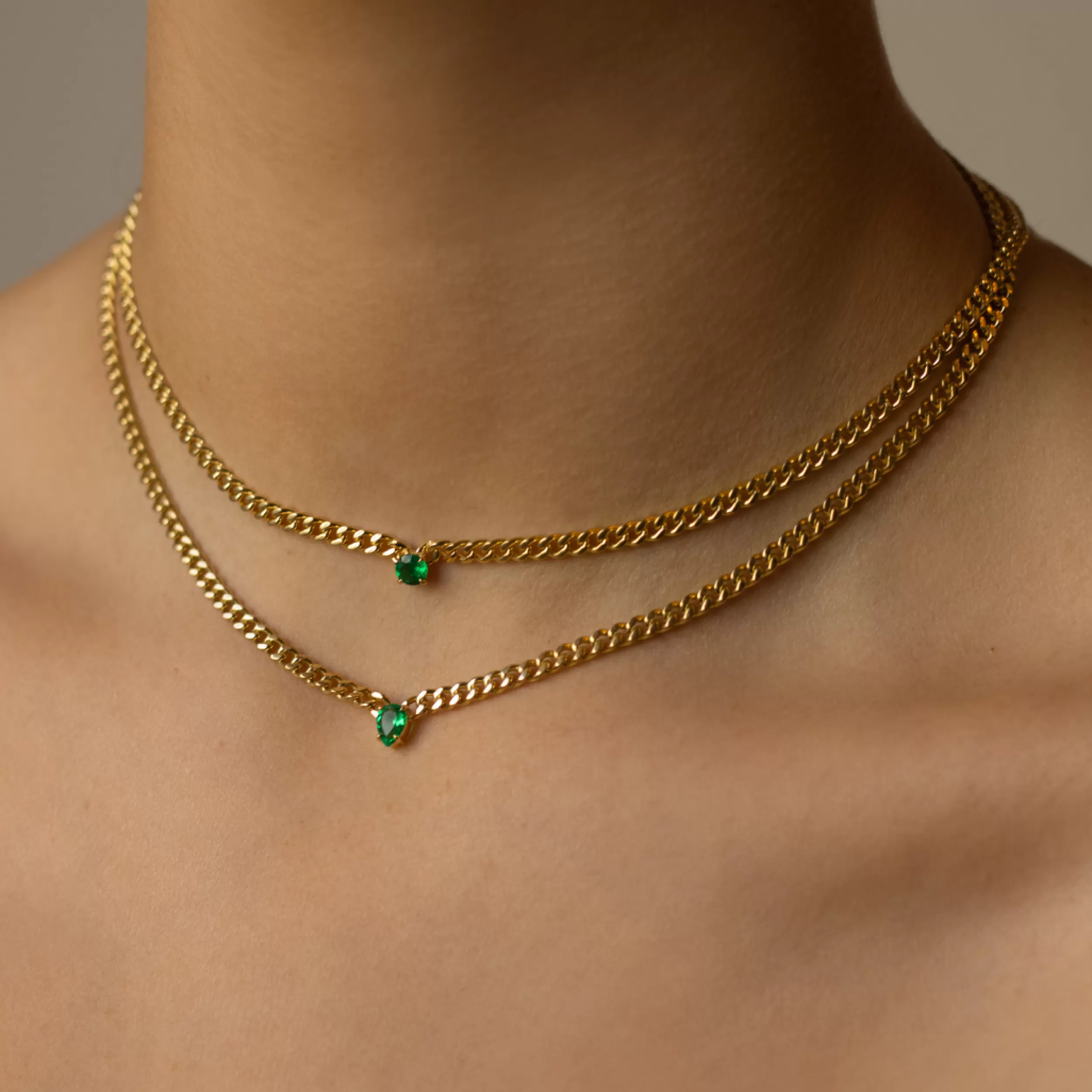 Anita Ko One Of A Kind^SMALL CUBAN LINK NECKLACE WITH PEAR SHAPED EMERALD CENTER STONE